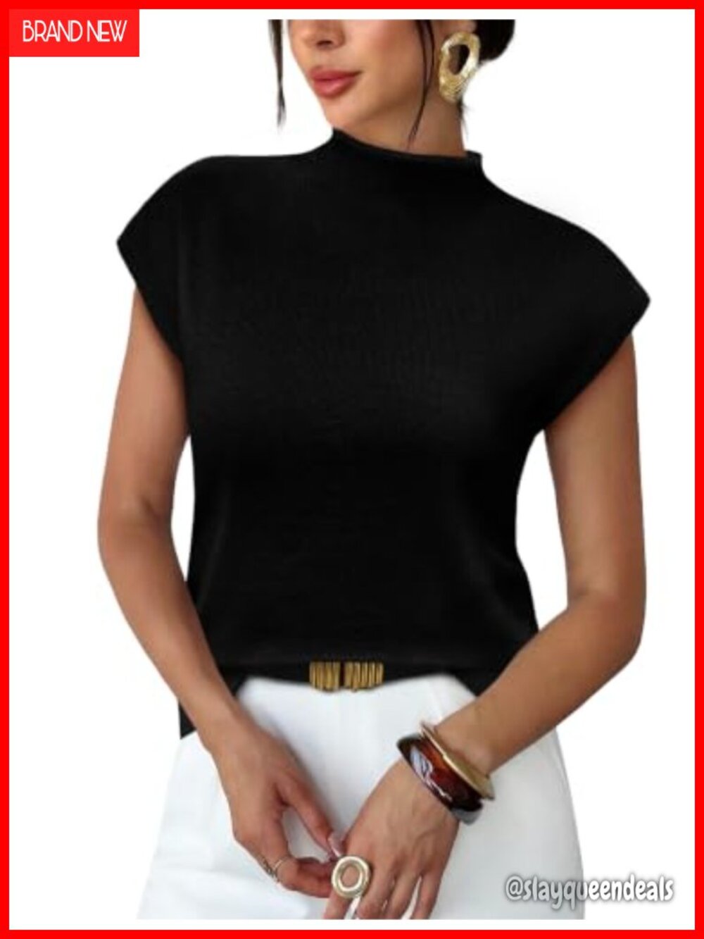 Sampeel Womens Short Sleeve Sweater Mock Neck Summer Top Dressy Casual Knit
